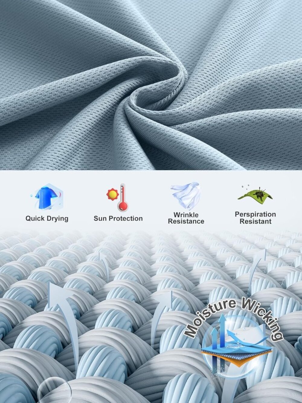 Men’s Sea Blue Quick Dry Tactical Polo Shirt Short Sleeve Casual Golf Top - Picture 5 of 6